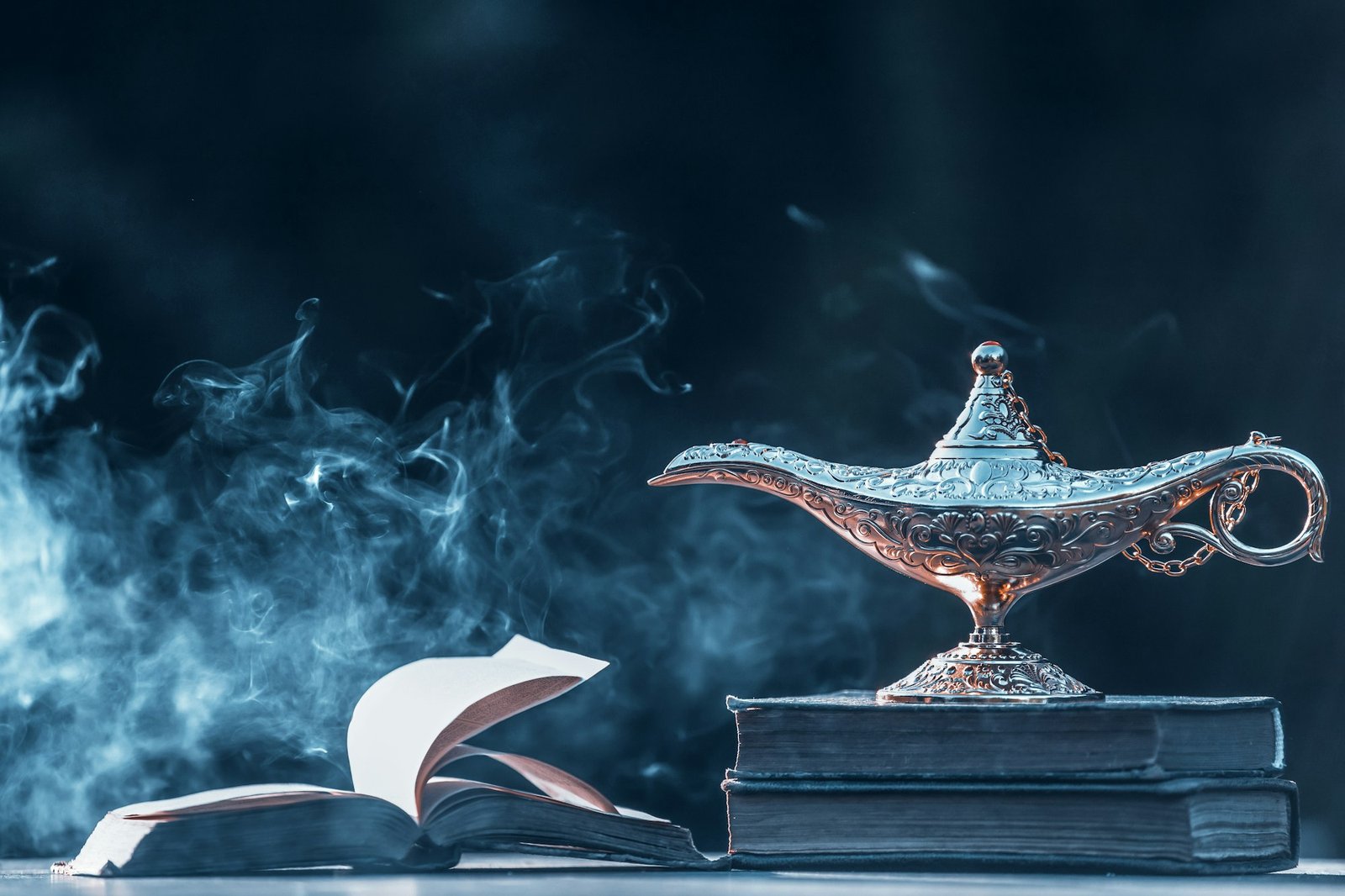 A mysterious old lamp in an attic, used as a story prompt for students writing about a genie and three wishes.