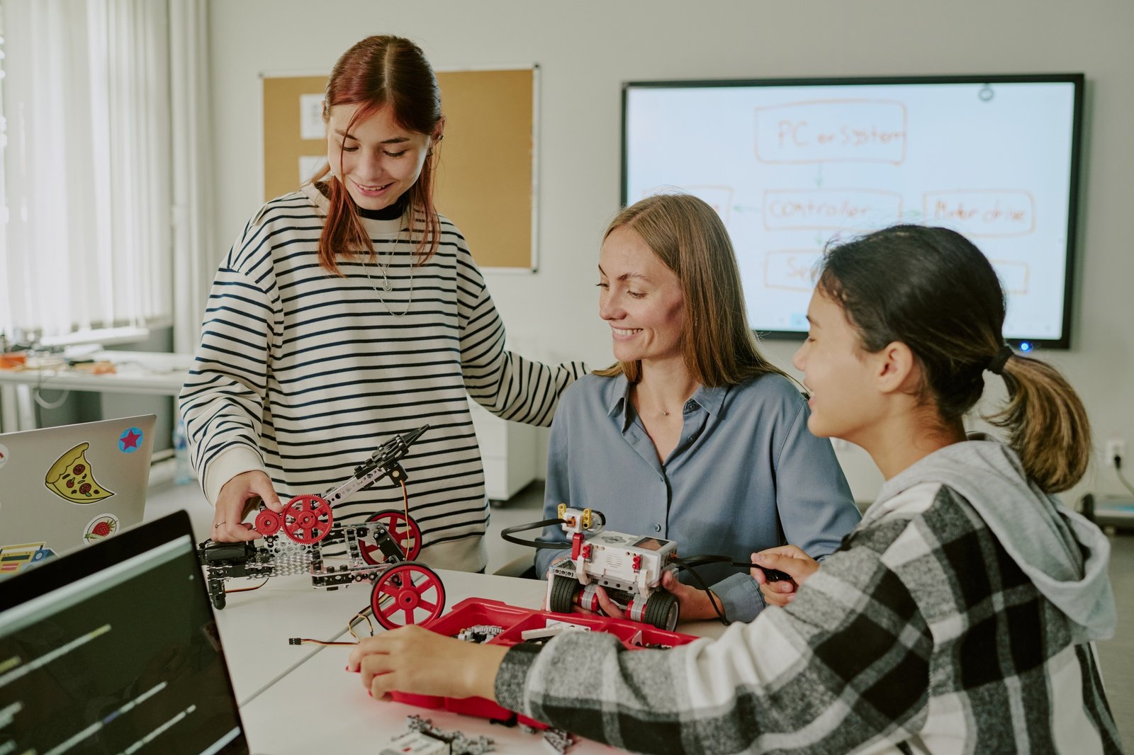 Happy Students Showing Robot