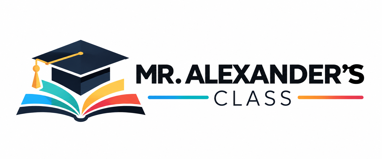 Mr. Alexander's Class logo with a colorful open book and graduation cap