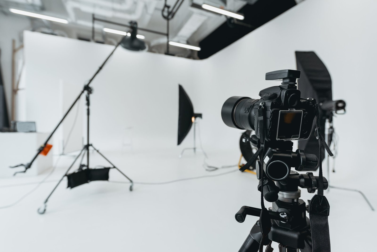 A video camera with professional studio lighting