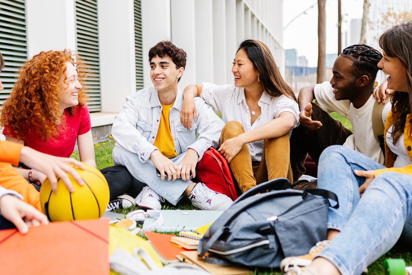 Students talking together during a school break