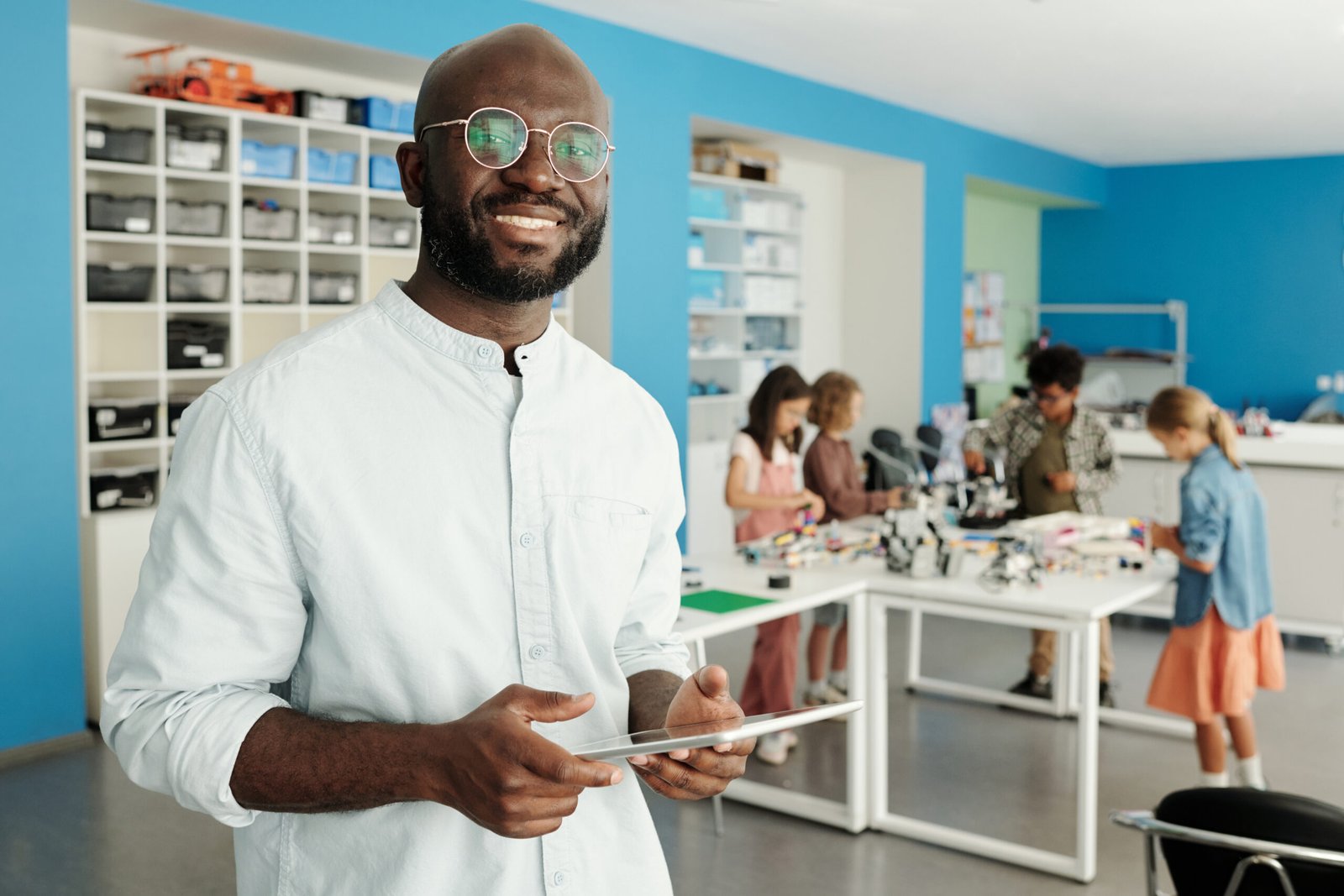 A science teacher in a classroom laboratory